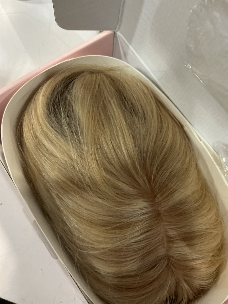Condition photo showing Good Condition for my-lady human hair toppers for women real human hair with bangs thin 7 * 13cm silk base with lace clip in remy hairpieces 150% density 14 inch ash blonde & bleach blonde 14 inch #18/613 ash blonde & bleach blonde