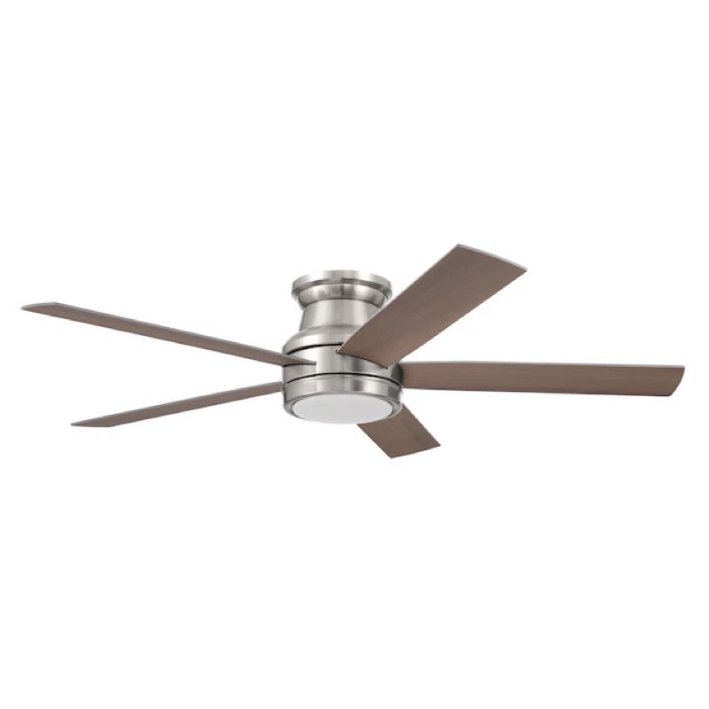  harbor breeze calverton easy2hang 52-in brushed nickel led flush mount ceiling fan with light an