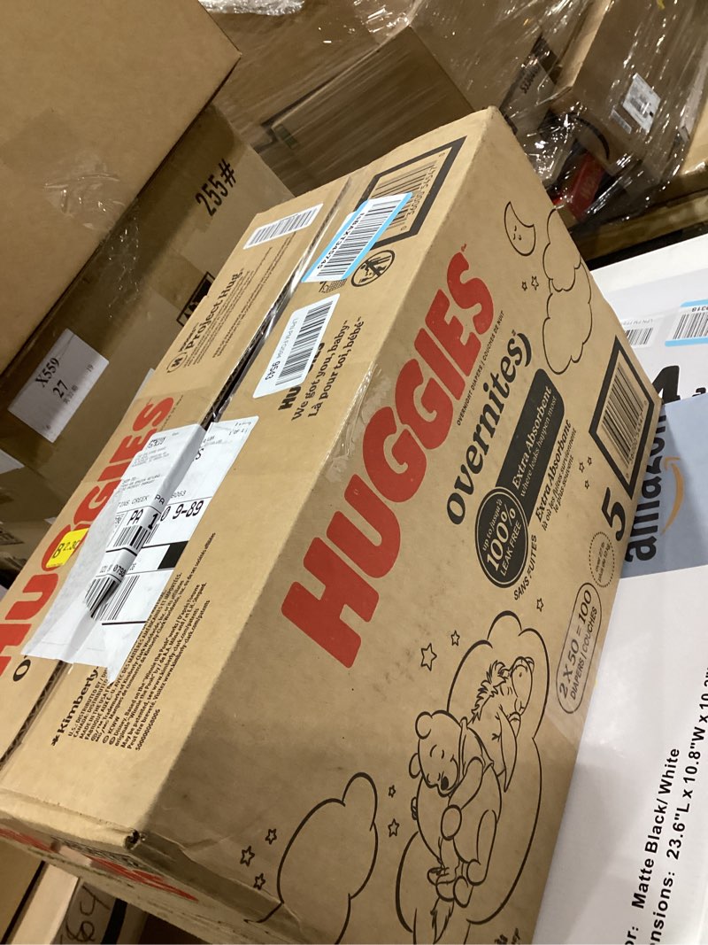 Condition photo showing New/Like New for huggies size 5 overnites baby diapers: overnight diapers, size 5 (27+ lbs), 100 ct (2 packs of 50), packaging may vary size 5 100