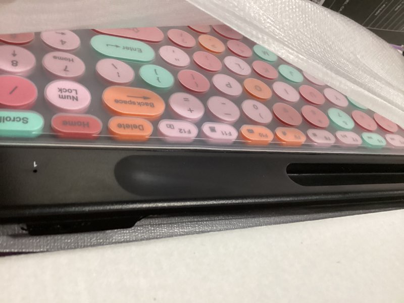 Condition photo showing New/Like New for Retro Typewriter Wireless Keyboard with Round Keycaps, 2.4GHz Compact USB Cute Wireless Keyboard and Mouse Combo for Desktop, Laptop and Computer Black-Colorful