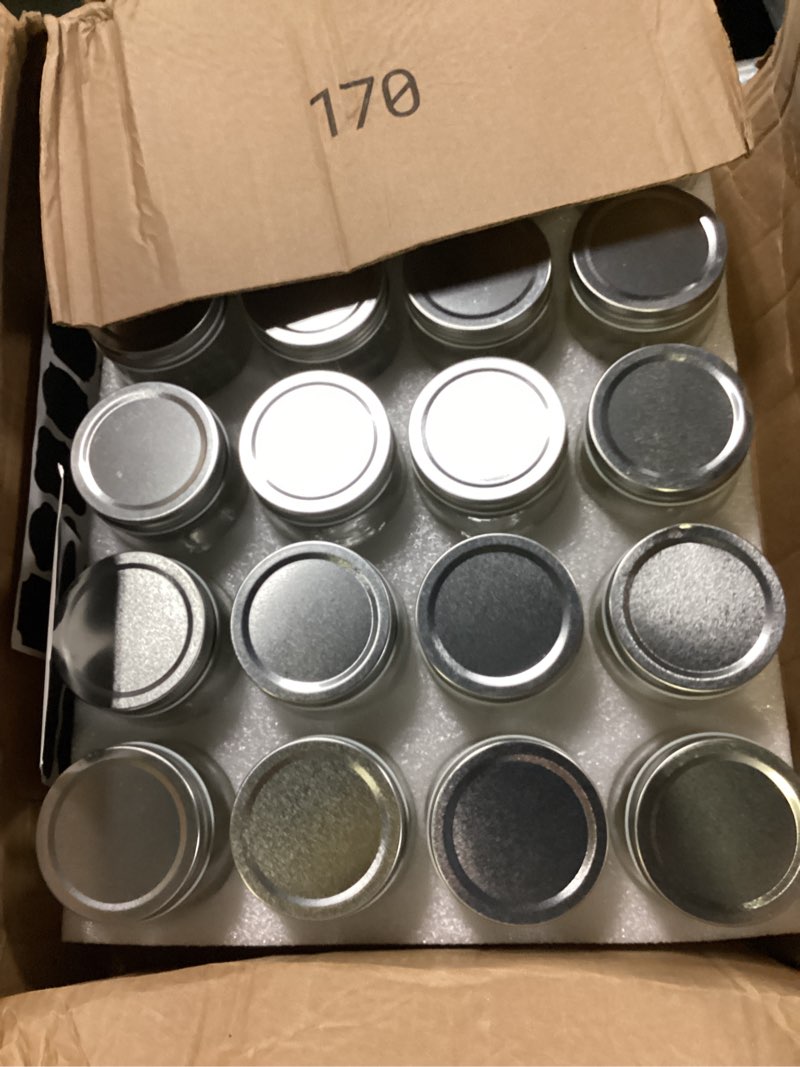 Condition photo showing Good Condition for 12oz glass jars with lids regular mouth 20 pack -mason jars 12 oz for crafts, meal prep, canning jars for food storage frascos de vidrio con tapa para conservas-with 20 chalkboard stickers-gold lid
