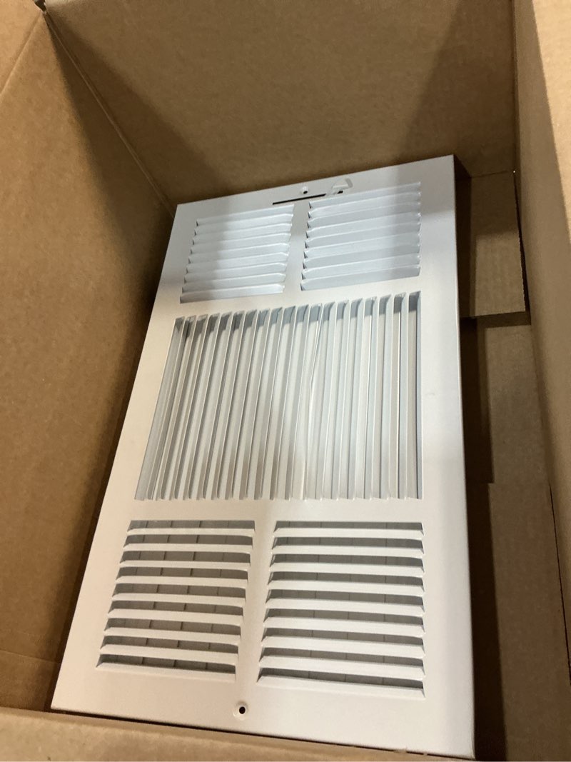 Condition photo showing Good Condition for 18\" x 10\" 1-way air supply grille - vent cover & diffuser - flat stamped face - white [outer dimensions: 19.75\"w x 11.75\"h]