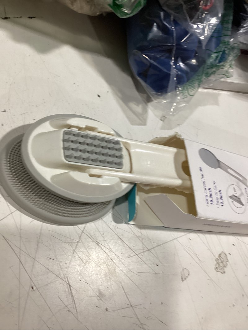 Condition photo showing Good Condition for lotion applicator for back - 3in1 foldable, cream, sunscreen, ointment applicator, 19" long handle, body massage tool - 1 body brush pad, 1 lotion pad included white