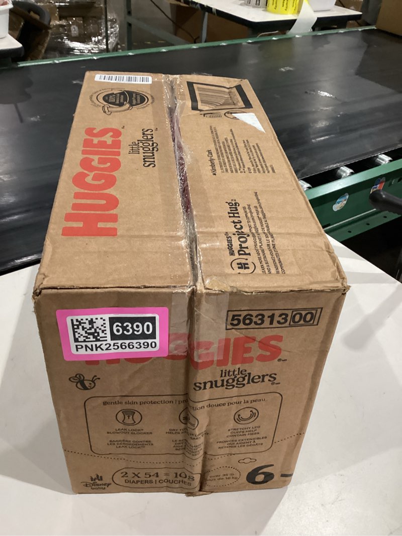 Condition photo showing Good Condition for Item similar))Huggies Size 6 Diapers, Little Snugglers Baby Diapers, Size 6 (35+ lbs), 108 Count (2 Packs of 54), Packaging May Vary