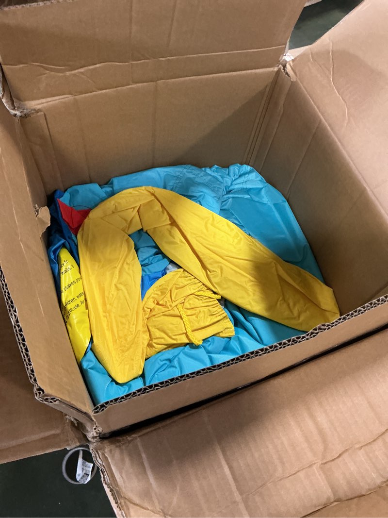 Condition photo showing As Is for Inflatable Bounce House with Slide, Jumping Castle with Blower and Wave Pool, Basketball Rim, Long Tunnel