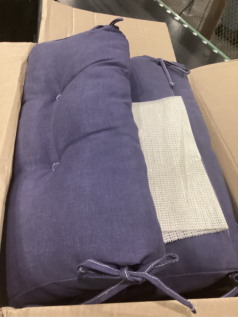 Condition photo showing Good Condition for high back rocking chair cushion set of 2, waterproof and anti slip tufted rocking chair pad with ties, rocker seat cushions for indoor, porch, outdoor patio, dark blue set of 2 dark blue