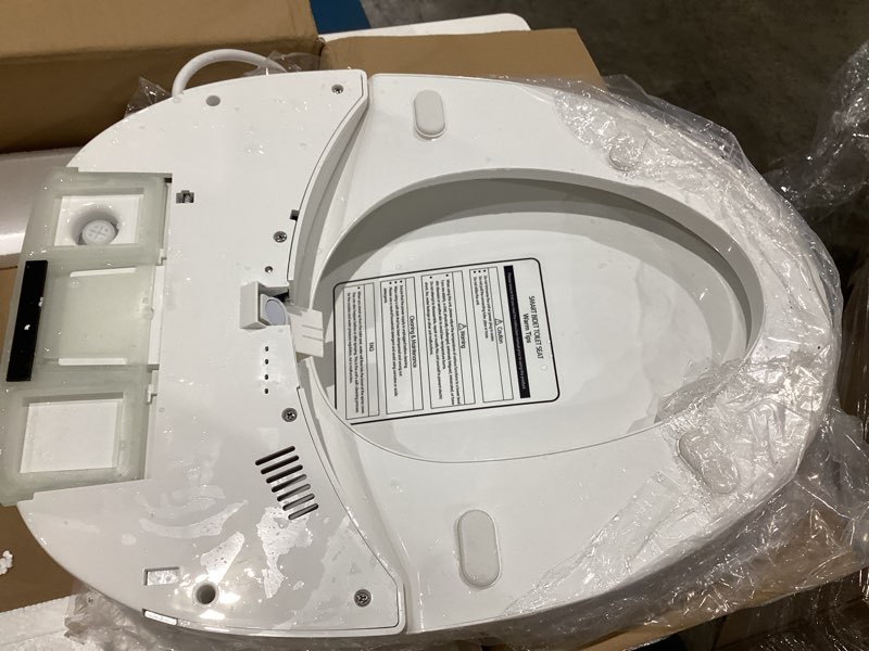 Condition photo showing Good Condition for bidet toilet seat with remote control, electronic heated bidet seat with adjustable warm water and pressure, warm air drying, display screen, night light, slow closed toilet lid, elongated oval