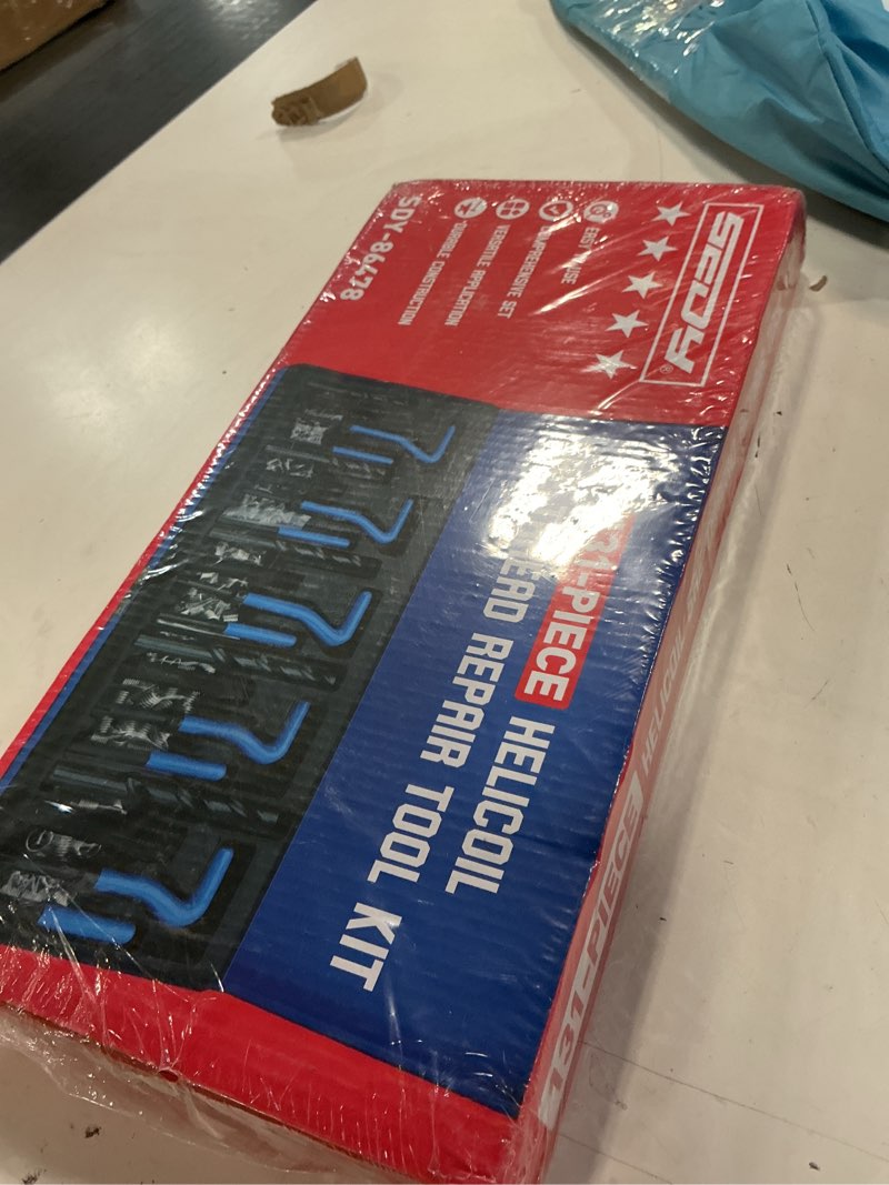 Condition photo showing New/Like New for sedy sae thread repair helicoil kit - 131pc with hss drill bits, inserts, taps, and breakoff tools for rethreading on metal, engine, pipe repair - sizes 1/4" 5/16" 3/8" 7/16" 1/2" 131-pc. sae