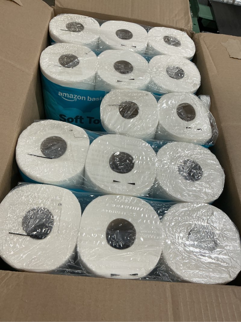 Condition photo showing As Is for (incomplete )amazon basics fsc-certified 2-ply septic-safe toilet paper, soft, 350 sheets per roll, 30 rolls = 185 regular rolls 350 sheet (pack of 30)