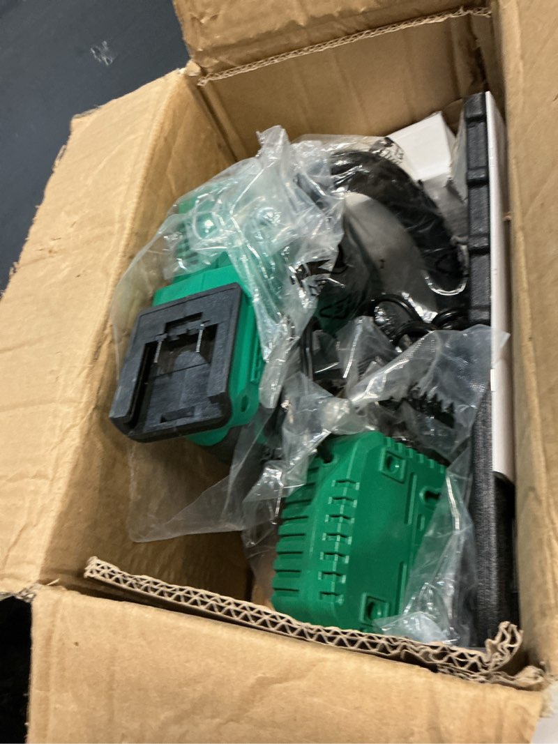 Condition photo showing As Is for kimo brushless electric chainsaw 12 inch cordless with 4.0ah battery & fast charger, 54.5 ft/s powerful cutting, security lock?auto oiler battery powered chainsaw for wood cutting & tree trimming
