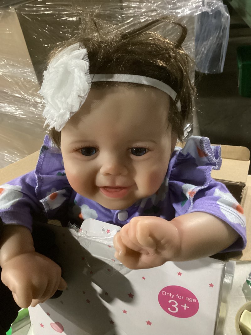 Condition photo showing Good Condition for SCOM Realistic Reborn Baby Dolls, 20 Inch Real Baby Feeling Realistic-Newborn Dolls Adorable Smiling Real Life Baby Dolls with Gift Box for Kids Age 3