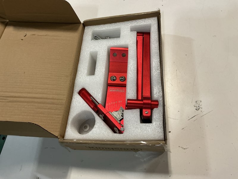 Condition photo showing Good Condition for kimgsoak lawn mower blade sharpener, lawnmower blade sharpening tool with blade balancer, blade sharpner kit red
