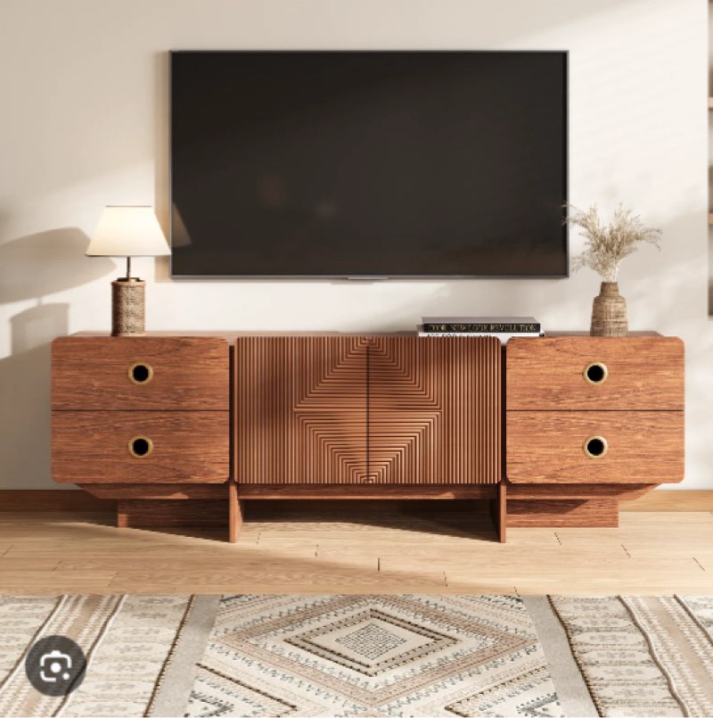 Shelsea TV Stand for TVs up to 75",Mid-Century Modern Entertainment Console with 2 Doors and 4 Drawers