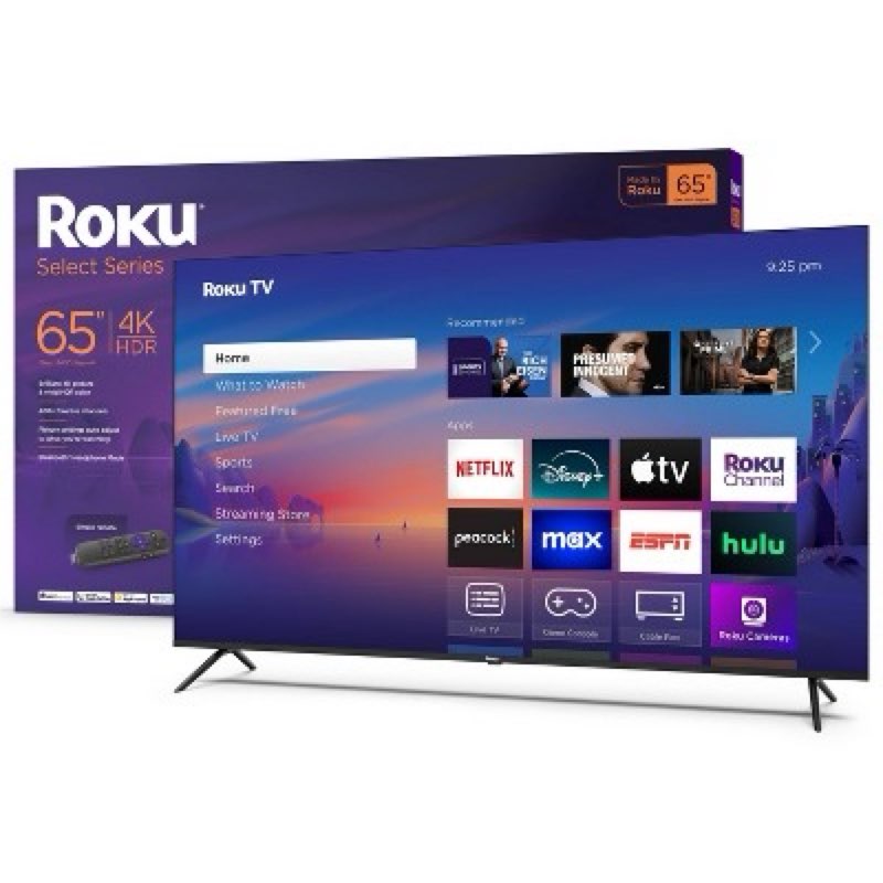 Roku Smart TV 2025 – 65-Inch Select Series, 4K HDR TV – RokuTV with Enhanced Voice Remote – Flat Scr