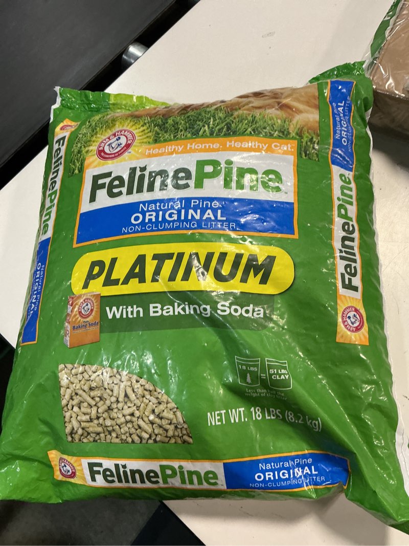 Condition photo showing Good Condition for (Unknown date expiration ) Feline Pine Platinum Non-Clumping Cat Litter, Feline Pine Cat Litter 18lb 18 lb
