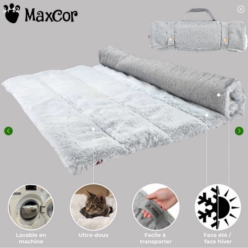 Maxcor Tapis Rectangulaire pour Chien - Réversible été/hiver - Moyen Gris M