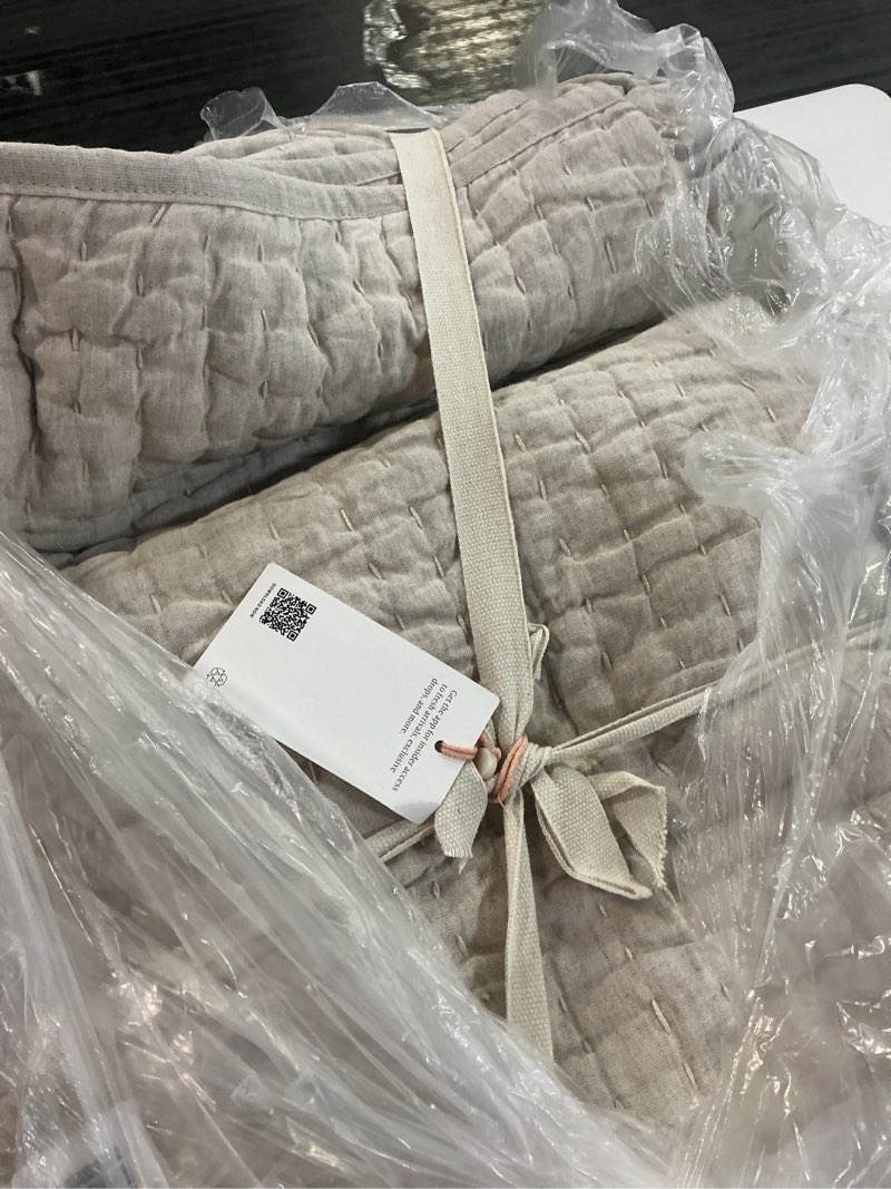 Condition photo showing New/Like New for european linen cotton stitch quilt set, full/queen, natural