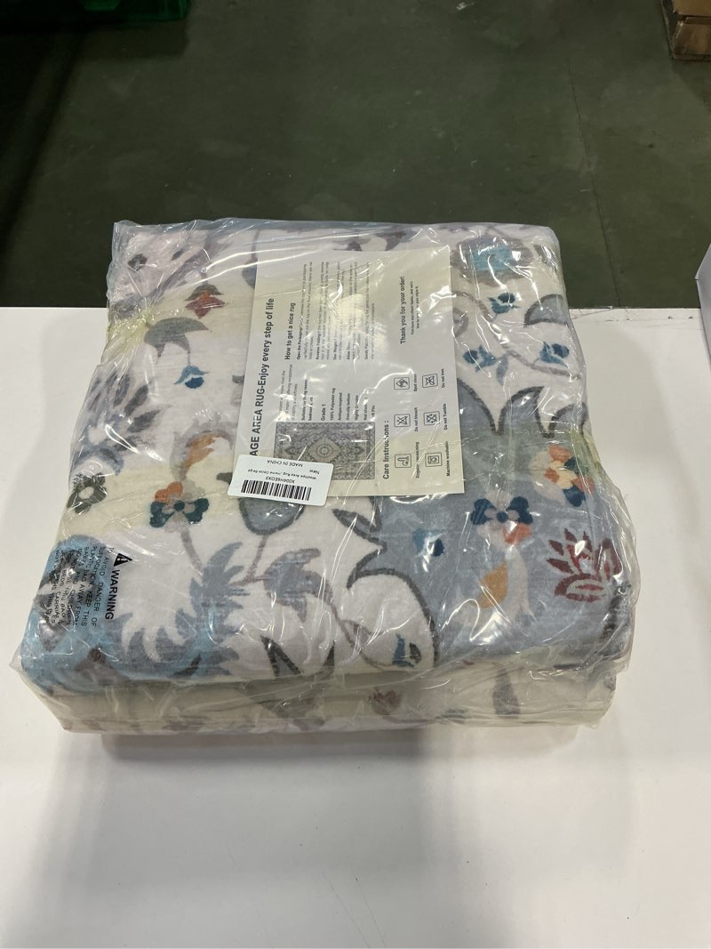 6x9 Washable Area Rugs, Large Non-Slip Vintage Rugs for Living Room, Low Pile Floral Distressed Indoor Rugs, Print Carpet Rug for Bedroom Kids Playroom Dining Room Decor, Blue/Beige