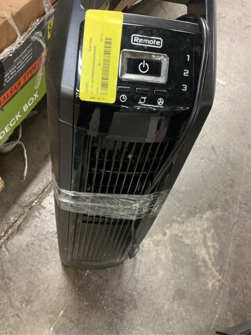 Condition photo showing As Is for lasko 3-speed remote controlled oscillating high velocity tower fan, u35122