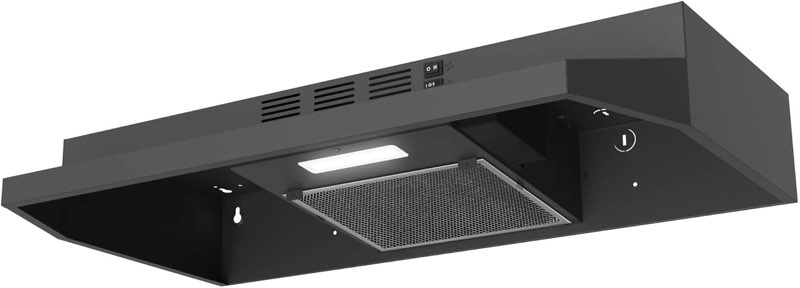 SNDOAS Range Hood size 810X165X505 mm Under Cabinet, Ducted/Ductless Convertible Kitchen Hood, Stainless Steel Vent Hood with LED Light,Under Cabinet Hood with 2 Speed Exhaust Fan,Black