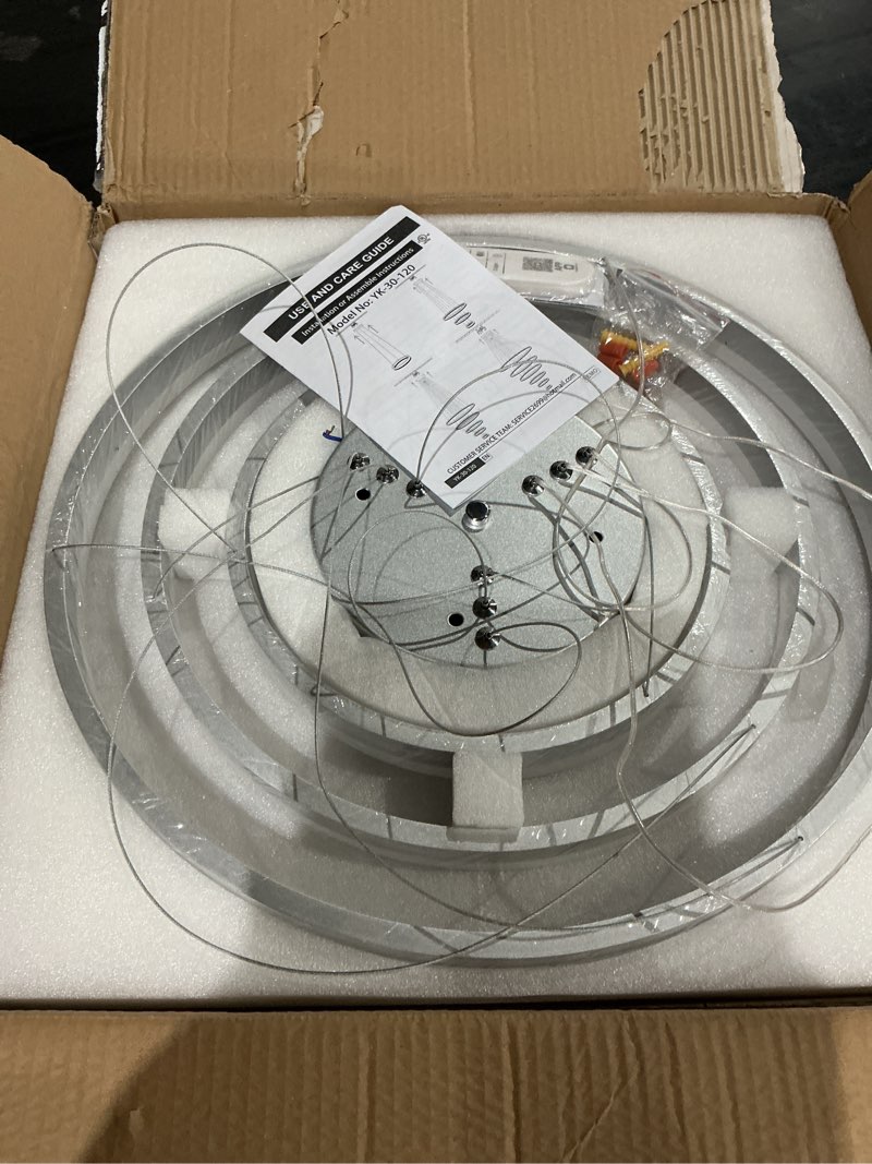 Condition photo showing Good Condition for modern sliver led chandelier 3 rings pendant lights dimmable chandeliers color temperature height adjustable sliver chandelier led pendant light for dining room bedroom entryway living room silver 3ring-20"