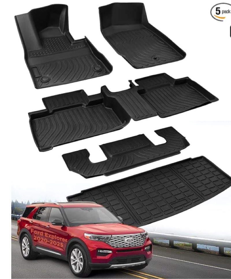 drcarnow for ford explorer floor mats 2025 2024 2023 2022 2021 2020, custom fit 3 row all-weather floor mats, only fits 6 passenger models w/bucket seat for ford explorer 2020-2025 accessories