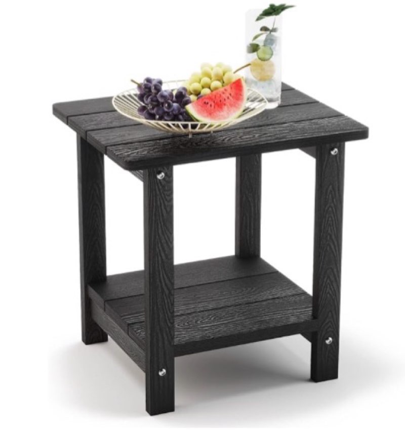 LUE BONA Adirondack Outdoor Side Table, 2-Tier Black HDPS Patio End Table Weather Resistant, Morden Side Table for Patio, Pool, Porch