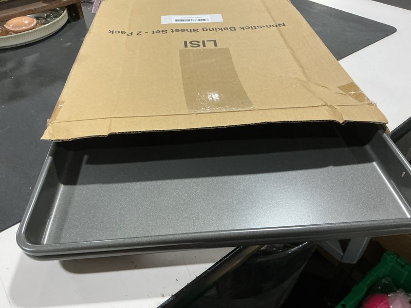 Condition photo showing Good Condition for lisi 16" x 12" half sheet pans (2 pack), heavy-duty nonstick carbon steel baking sheets for oven, cookie sheet tray, roasting pan, kitchen bakeware 16" x 12" (2pack half sheet pan)