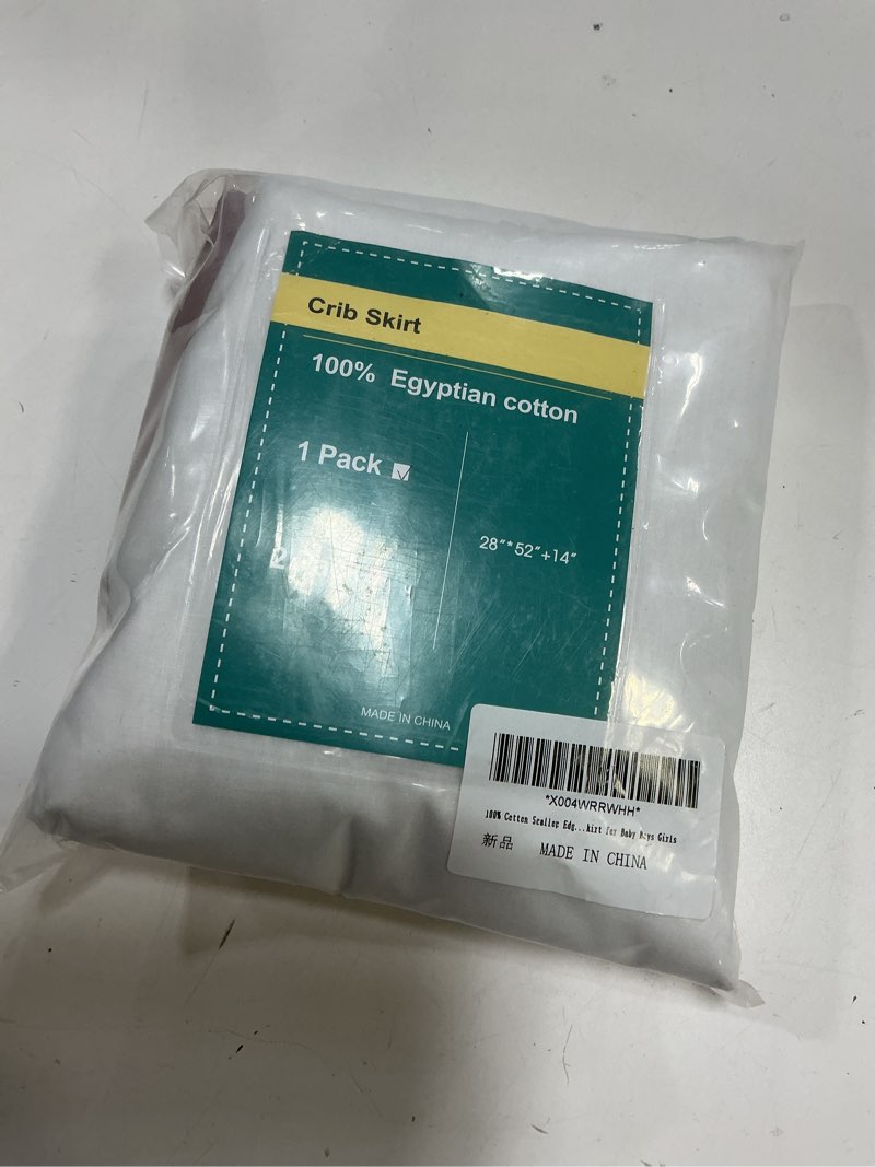 Condition photo showing Good Condition for 100% Cotton Scallop Edge Crib Bed Skirt, 28"x 52" with 14" Drop, 4-Sided Soft Breathable Cotton Bedd