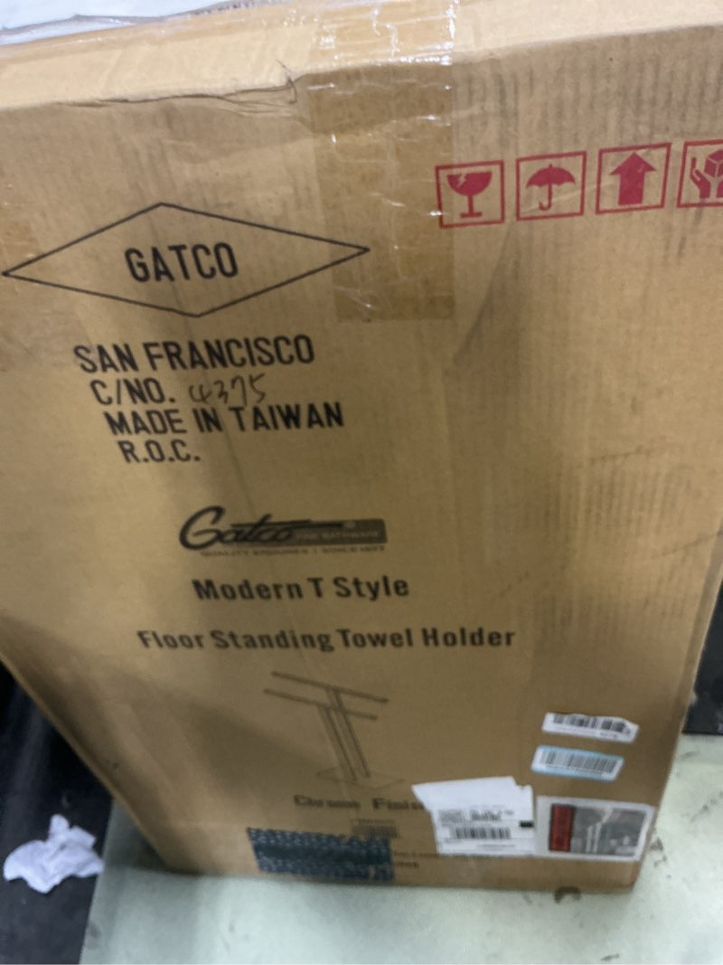 Condition photo showing Good Condition for gatco 1552c modern floorstanding double 32.50 inch towel holder, chrome