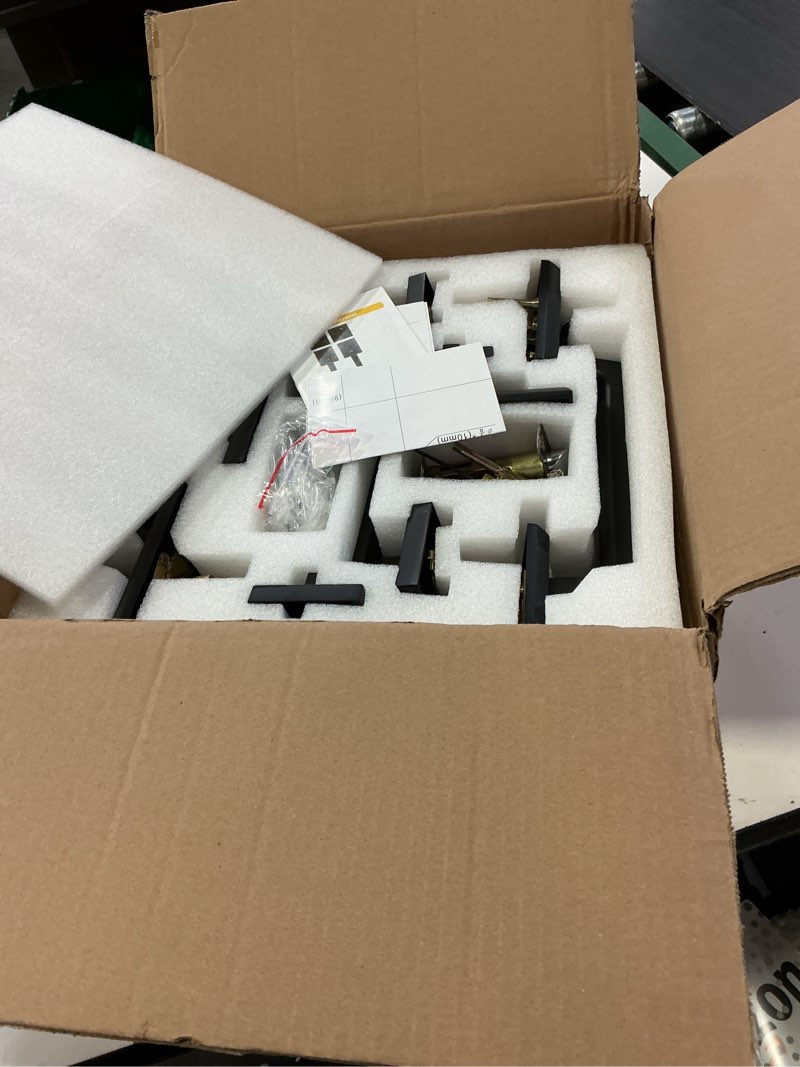 Condition photo showing Good Condition for moquin double front door lock set, matte black square front door hardware set with dummy, heavy duty door handle with deadbolt, double entry door lock set with reversible handle