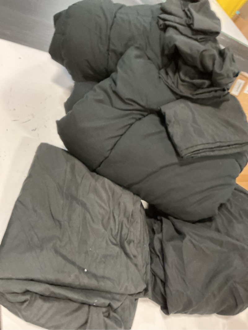Condition photo showing Good Condition for cozylux queen comforter set black, 7 pieces bed in a bag, black comforter queen size, all season bedding sets with stitch quilted comforter, flat sheet, fitted sheet, pillowcases black queen