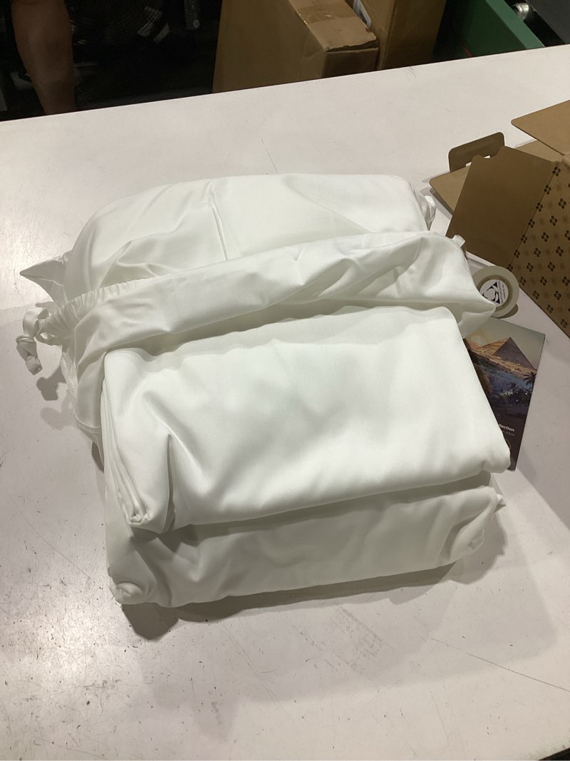 Condition photo showing Good Condition for bedsure 100% giza egyptian cotton sheets king size - luxury hotel sheets 18 inches deep pocket with 4 corner straps, purewoven soft & beathable sateen weave bedsheets (white, king) white king