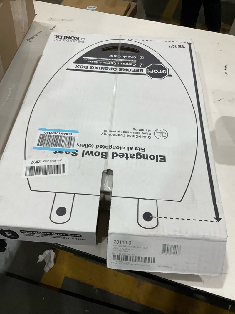 Condition photo showing New/Like New for KOHLER 20110-0 Brevia, Slow Close Toilet Seat, Elongated Toilet Seat, Grip-Tight Bumpers Quick-Attach Hardware, White White Elongated Quiet-Close