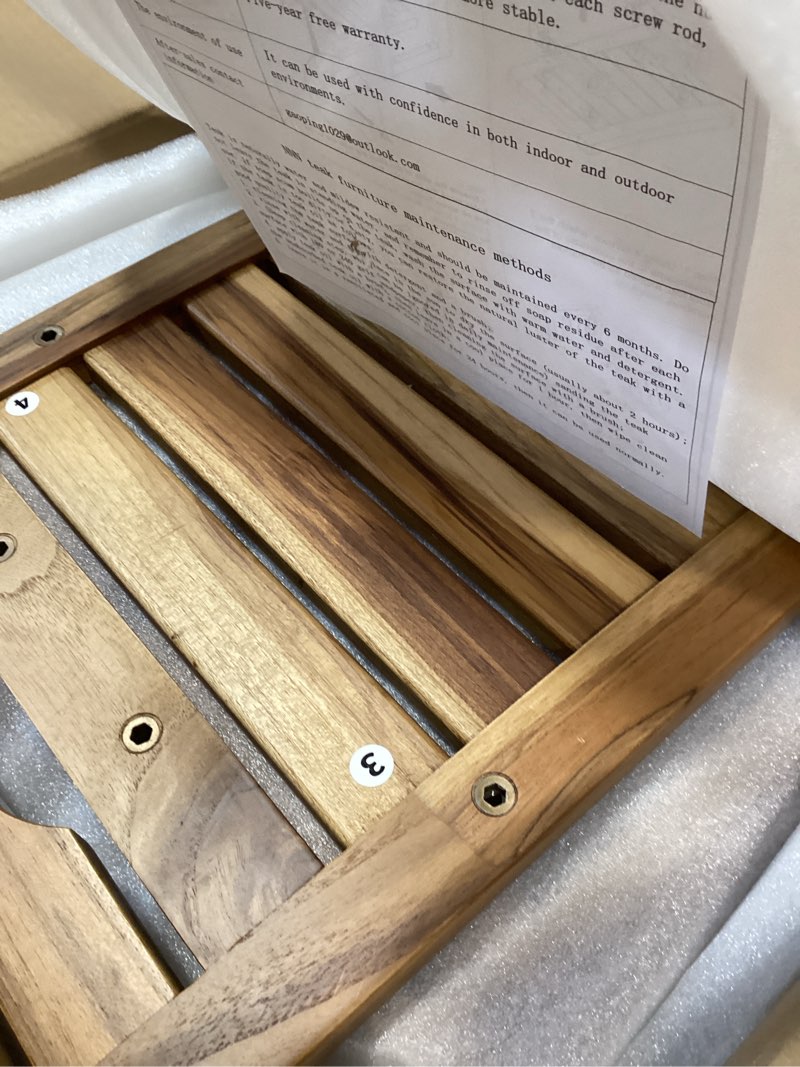 Condition photo showing New/Like New for 18" standard teak shower bench with shelf & handle - waterproof, non-slip bath stool, 300 lbs capacity - fits standard tubs/showers & outdoor use (patented) 18"w x 12" dx 18"h
