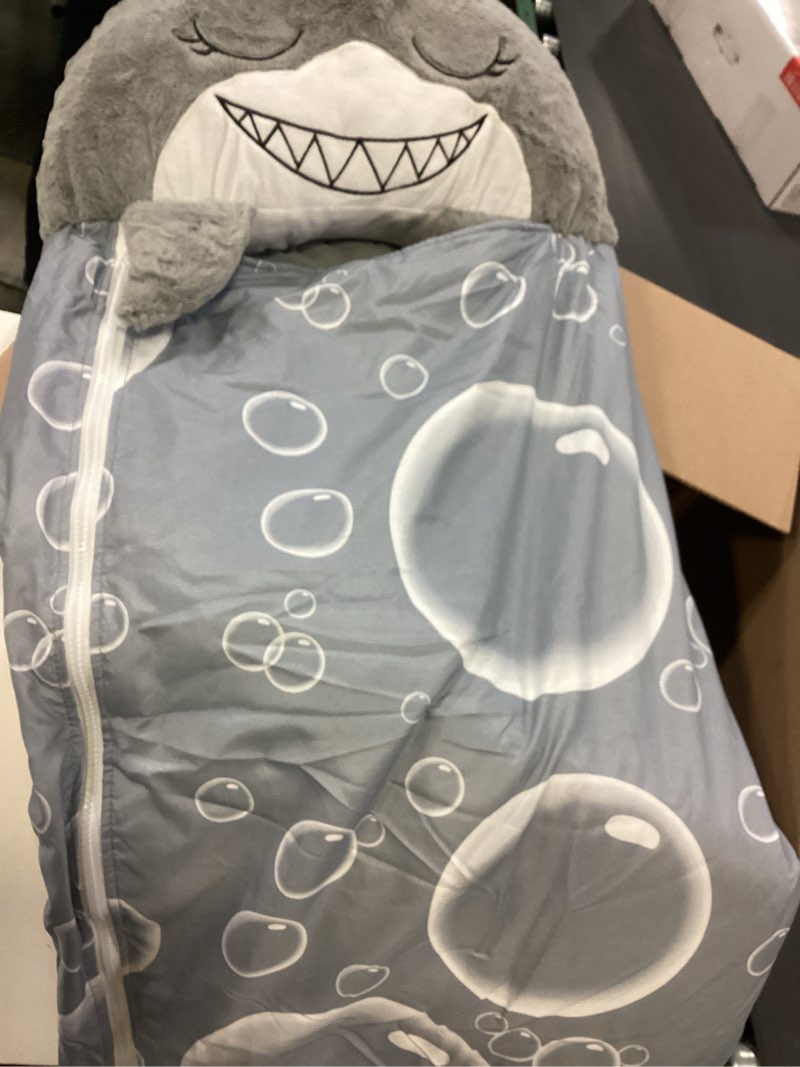 Condition photo showing Good Condition for Happy Nappers: Pillow & Sleepy Sack Medium - Grey Shark - 54 x 20inches, 2-in-1:Plush Animal Opens Into Sleeping Bag, Soft Play & Nap Character, Kids 3 and up Medium Grey