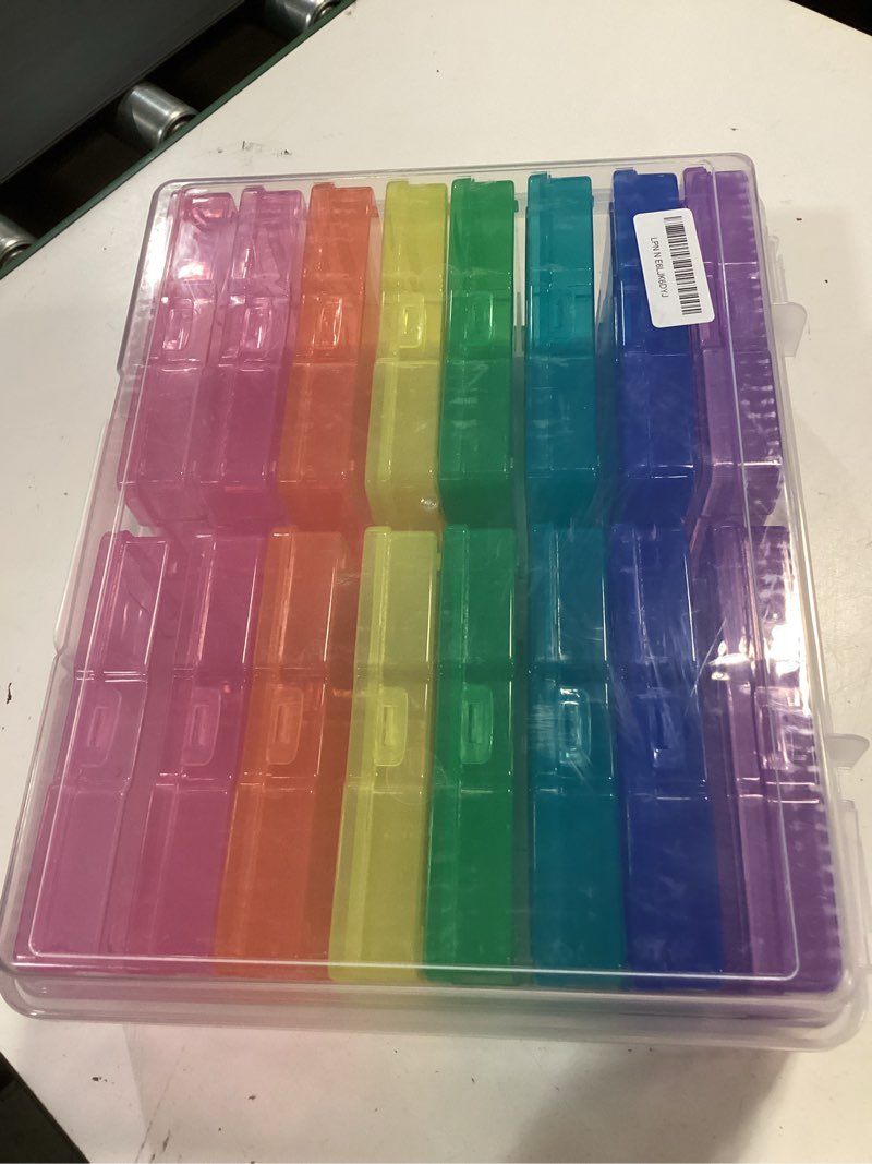 Condition photo showing Good Condition for pca photo storage box 4" x 6" cases with handle - 16 inner keeper, large organizer, plastic craft case for stickers, stamps, jigsaw, vegetable seeds 16 inner case multicolored