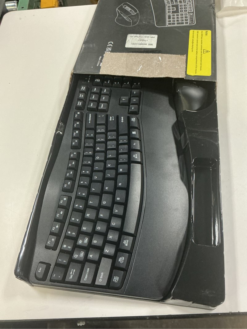 Condition photo showing Good Condition for Wireless Keyboard and Mouse Combo, 2.4G Full Size Wave Keys Ergonomic Keyboard with Wrist Rest and 3-Level DPI Adjustable Wireless Ergonomic Mouse for Windows, Mac OS Desktop/Laptop/PC(Black)