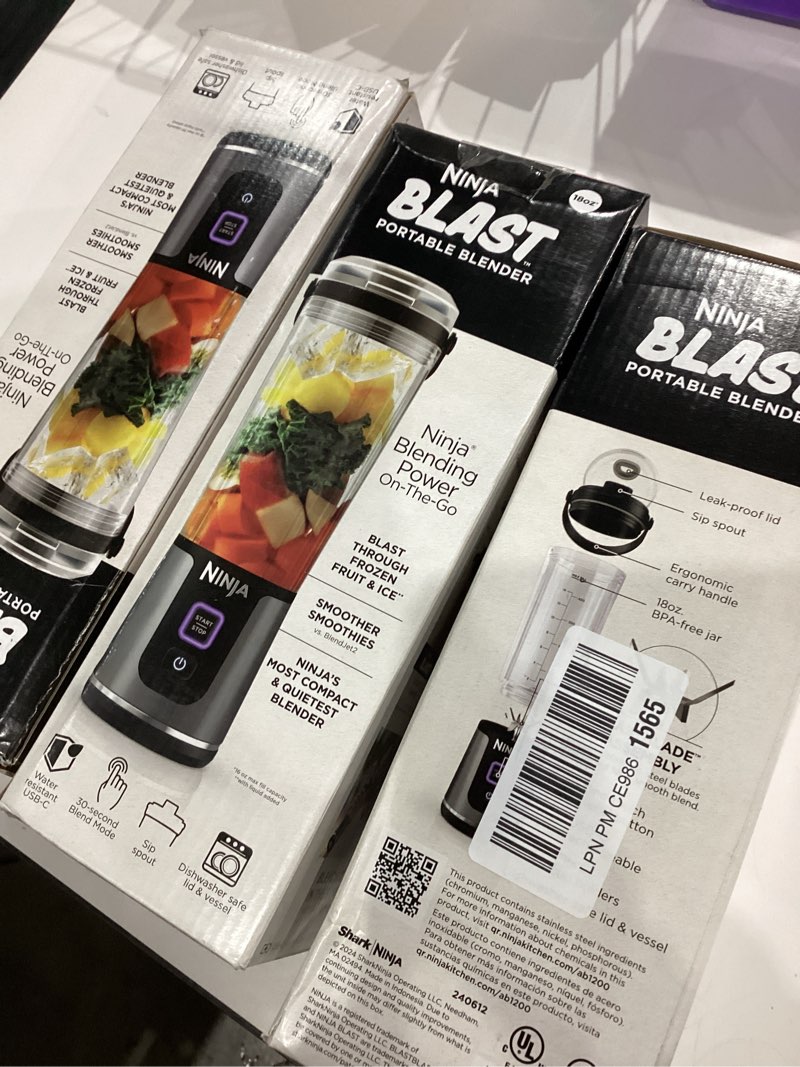 Condition photo showing New/Like New for Ninja BC151BK Blast Portable Blender, Cordless, 18oz. Vessel, Personal Blender-for Shakes & Smoothies, BPA Free, Leakproof-Lid & Sip Spout, USB-C Rechargeable, Dishwasher Safe Parts, Black