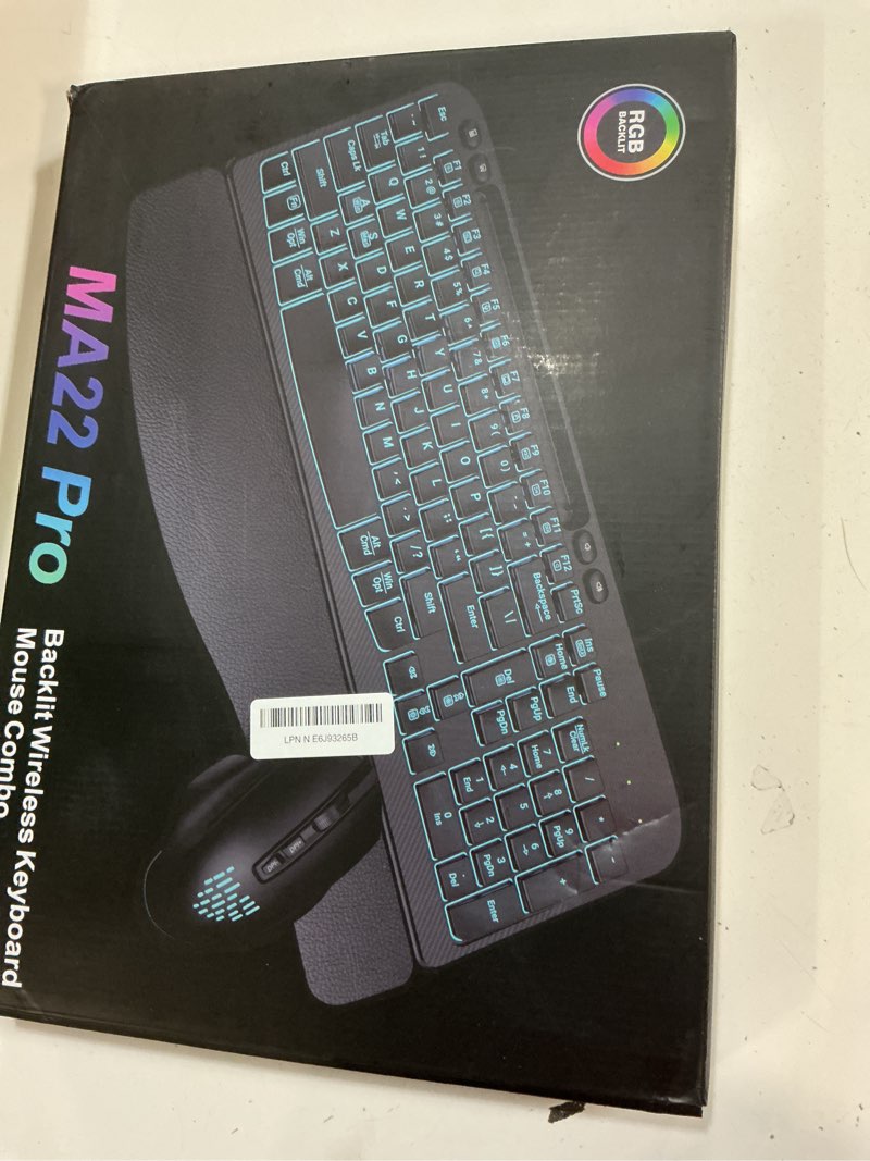 Condition photo showing New/Like New for sablute wireless keyboard and mouse combo - ergonomic wave keyboard with soft leather wrist rest, phone holder, rechargeable, rgb backlit mouse, full-size set for windows/mac/computer (white)