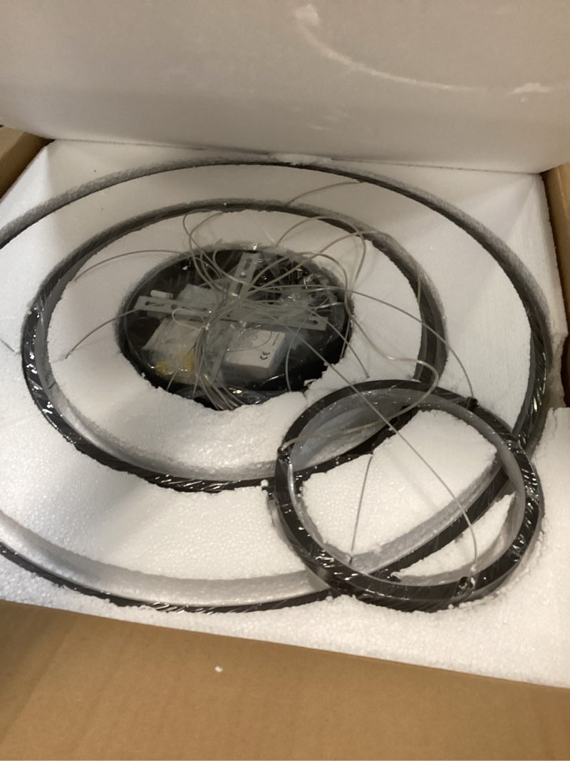 Condition photo showing Good Condition for LightInTheBox Modern LED Chandelier 3 Ring Chandelier Dimmable Circular Dining Ceiling Pendant Light for Dinning Room Living Room 60+40+20cm (Black; Light Source: Stepless Dimming) Black Dimmable