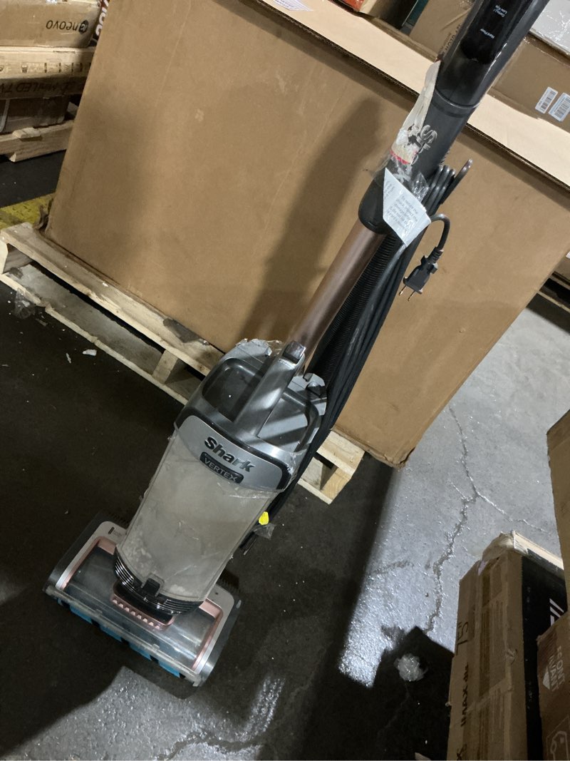 Condition photo showing As Is for (powers on) shark az2002 vertex duoclean powerfins upright vacuum with powered lift-away self-cleaning brushroll and hepa filter, 1 quart dust cup capacity, rose gold (renewed)