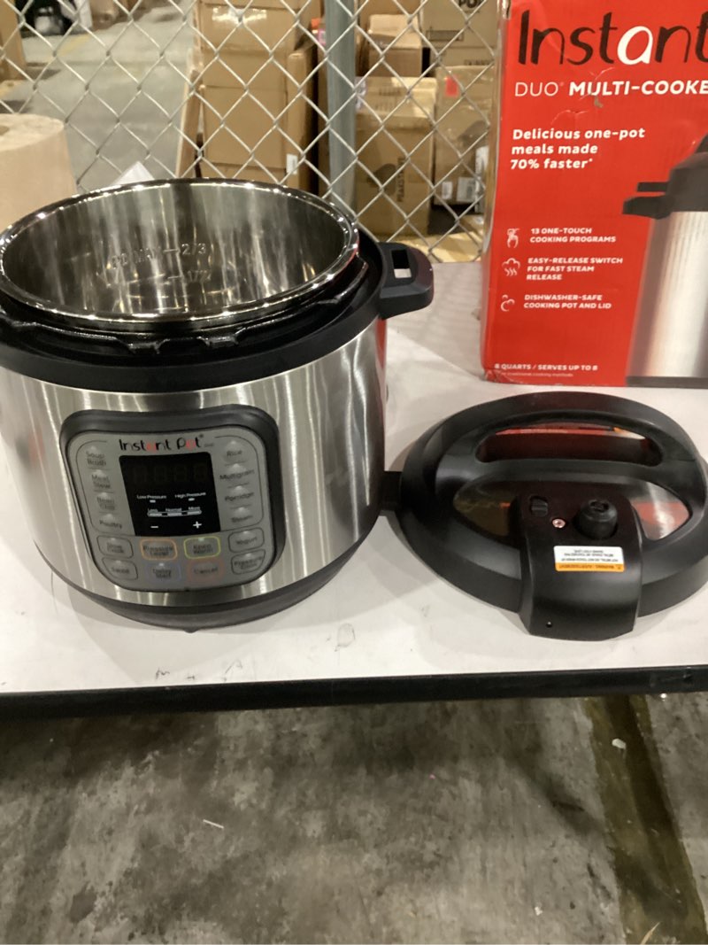 Condition photo showing As Is for not tested**** instant pot duo 7-in-1 electric pressure cooker, slow cooker, rice cooker, steamer, sauté, yogurt maker, warmer & sterilizer, includes app with over 800 recipes, stainless steel, 8 quart 8 quarts