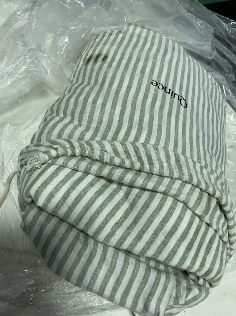 Condition photo showing Good Condition for european linen stripe sheet set, queen, willowleaf/white stripe