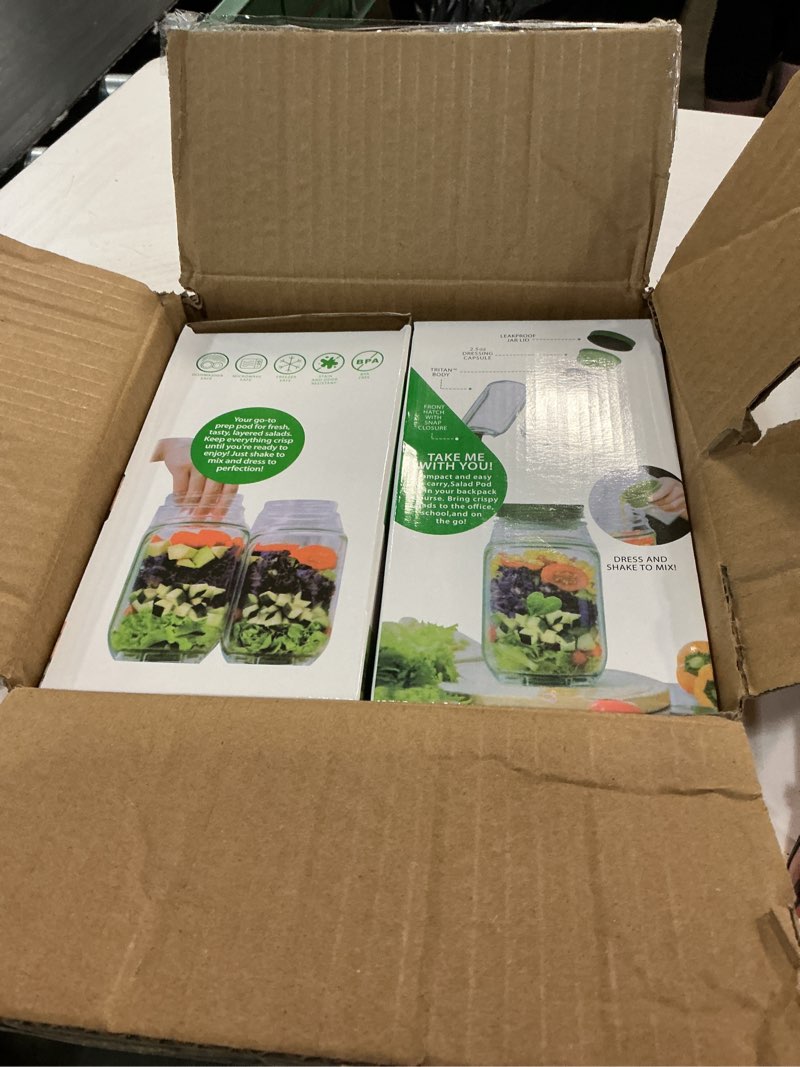 Condition photo showing Good Condition for 2026 new salad jar with side opening leakproof mason jar salad container with side opening dishwasher safe salad container for lunch on the go salad jar for on-the-go meals (green version, 2pc) green version 2pc