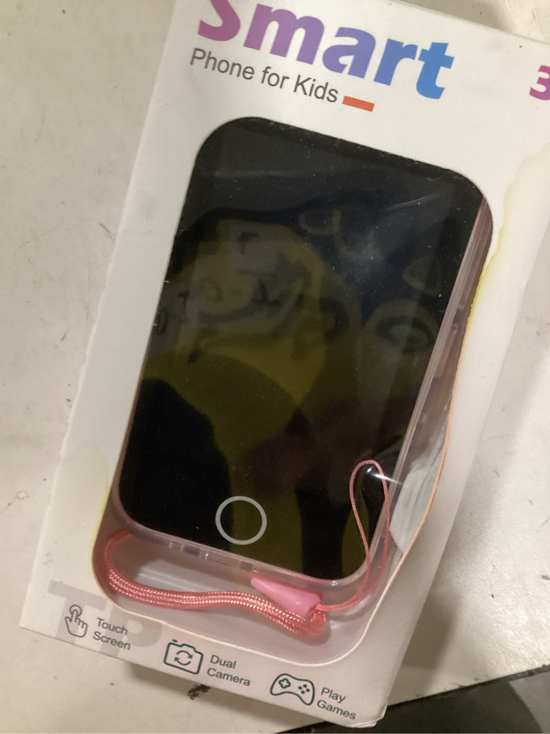 Condition photo showing As Is for kids smart phone for girls, 3.5'' touchscreen kid phones toys for girls 3 4 5 6 7 8 years old, christmas birthday gift for ages 3-8, toddler phone with dual camera, music player, game, habit tracker