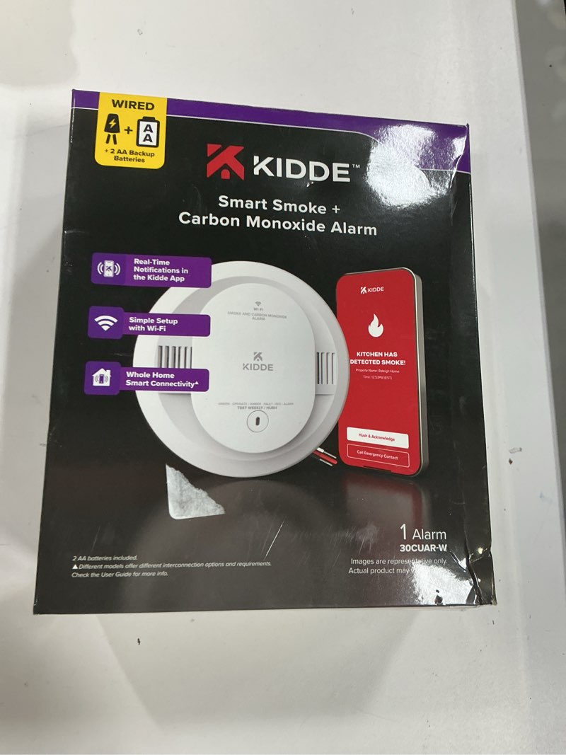 Condition photo showing New/Like New for kidde hardwired kidde app enabled smart smoke and carbon monoxide detector, aa battery backup, voice alerts, interconnected alarm smart smoke & carbon monoxide detector