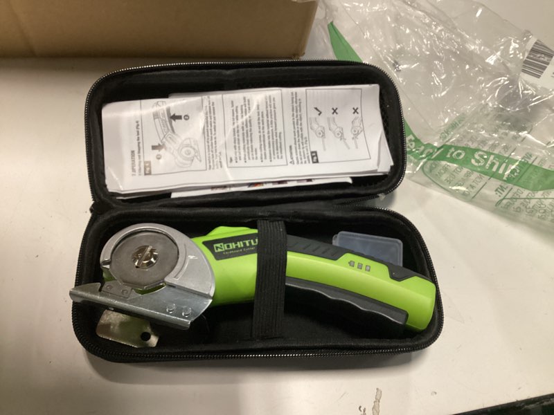 Condition photo showing As Is for Cordless Electric Scissors: 4V Rechargeable Rotary Cardboard Cutter, 3000mAh Battery, with LED Light, 2 Blades, Box Cutter for Fabric Carpet Carton Plastic Leather Cloth
