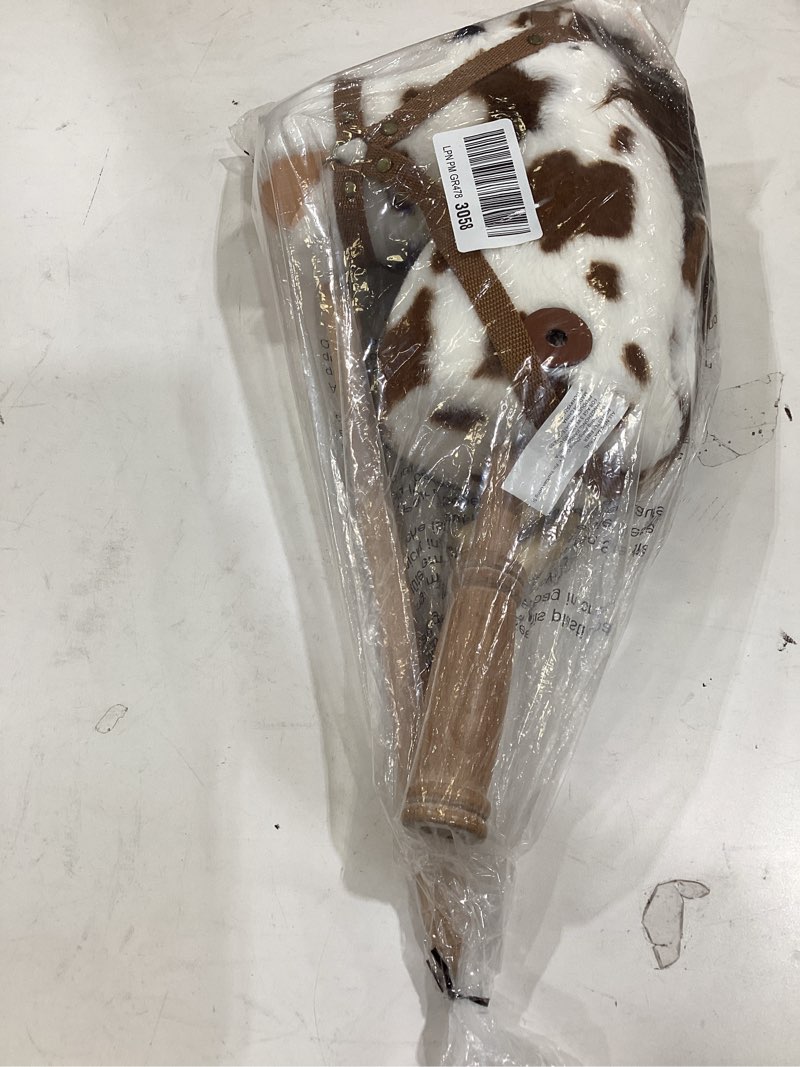 Condition photo showing Good Condition for hollyhome stick horse plush handcrafted hobby horse on a stick with wood wheels real pony neighing and galloping sounds for kids toddlers appaloosa 36 inches (aa batteries required) spotted