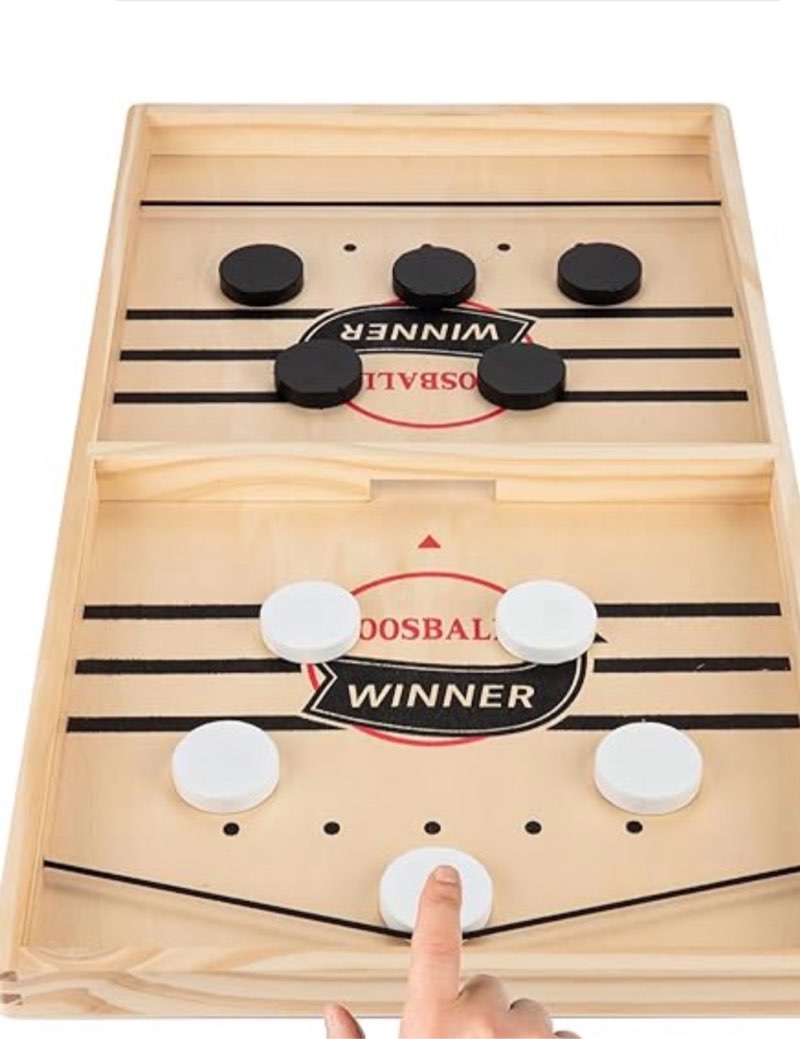 Fast Sling Puck Game for 2 Players, TMIYO Wooden Table Hockey Family Game for Kids or Adults, Super 